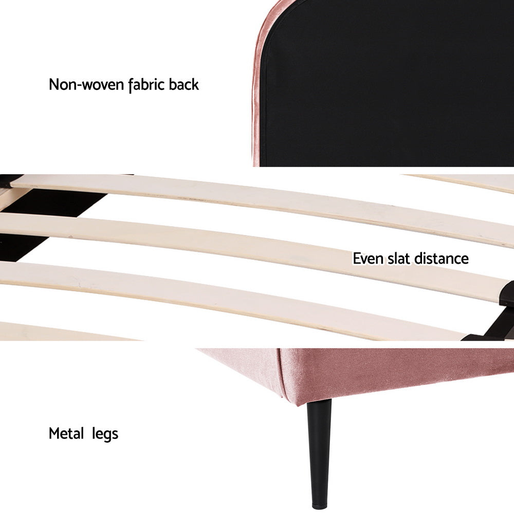 Artiss Bed Frame King Single Size Velvet Pink OLAN - Cosy Abode