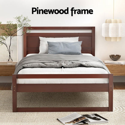 Artiss Bed Frame King Single Size Wooden Walnut WITTON - Cosy Abode