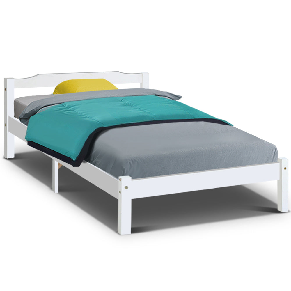 Artiss Bed Frame King Single Size Wooden White LEXI - Cosy Abode