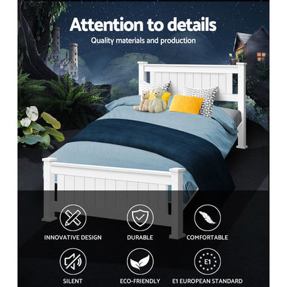 Artiss Bed Frame King Single Size Wooden White RIO - Cosy Abode