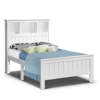 Artiss Bed Frame King Single Size Wooden with 3 Shelves Bed Head White - Cosy Abode