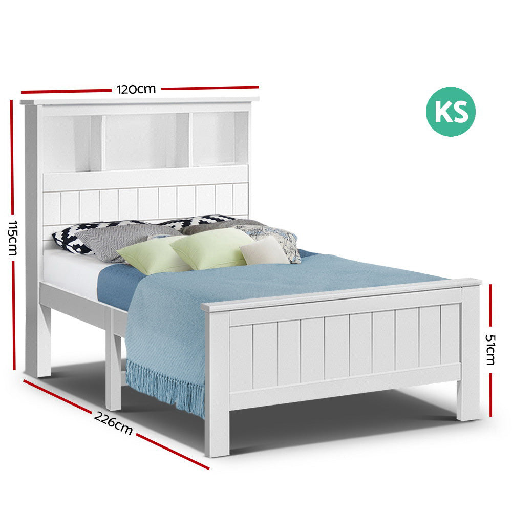 Artiss Bed Frame King Single Size Wooden with 3 Shelves Bed Head White - Cosy Abode