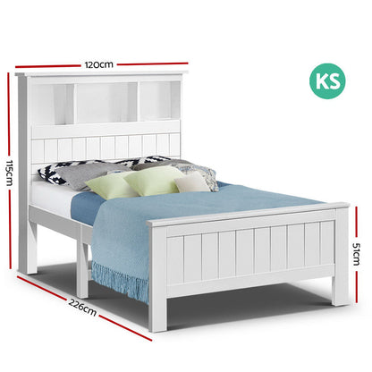 Artiss Bed Frame King Single Size Wooden with 3 Shelves Bed Head White - Cosy Abode