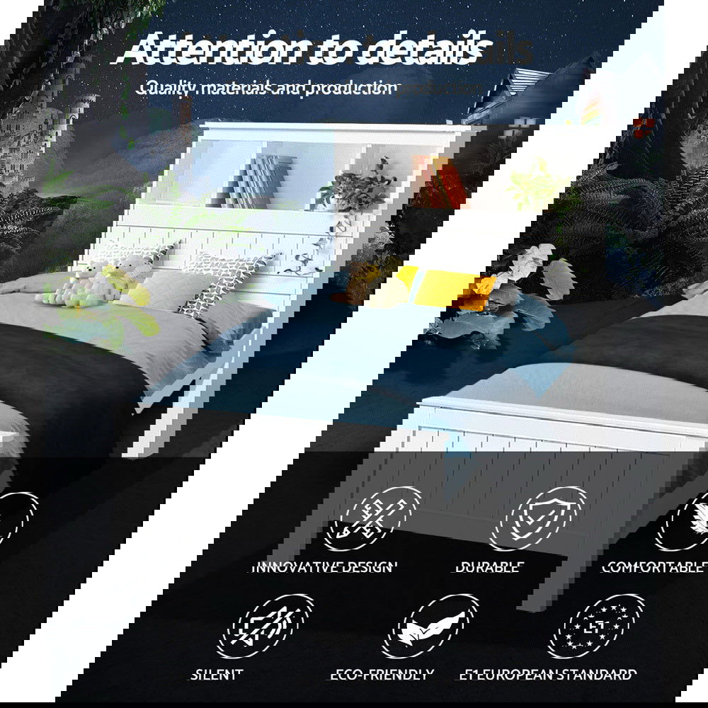 Artiss Bed Frame King Single Size Wooden with 3 Shelves Bed Head White - Cosy Abode