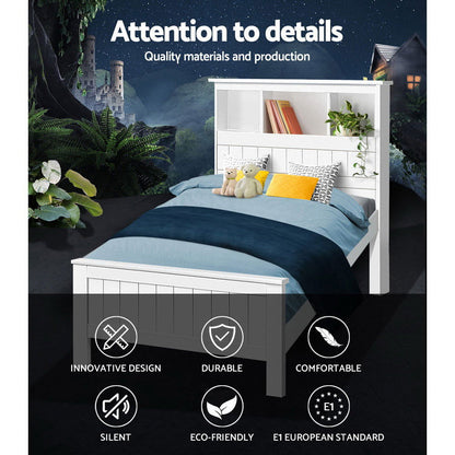 Artiss Bed Frame King Single Size Wooden with 3 Shelves Bed Head White - Cosy Abode