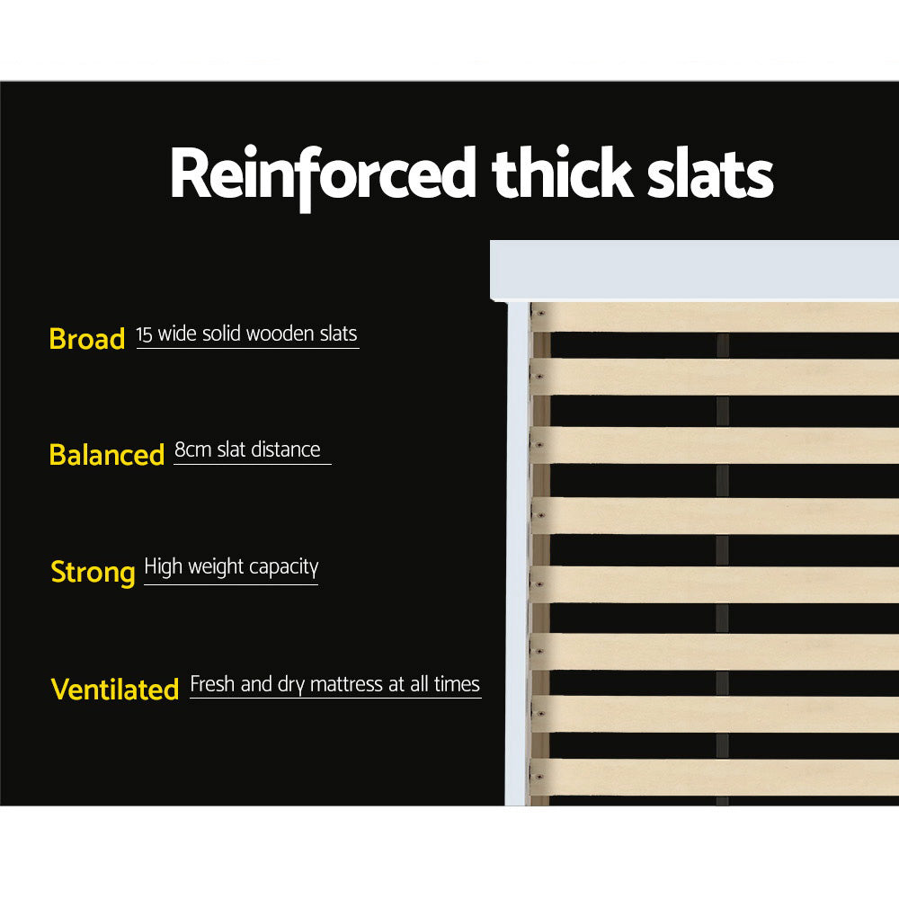 Artiss Bed Frame King Single Size Wooden with 3 Shelves Bed Head White - Cosy Abode