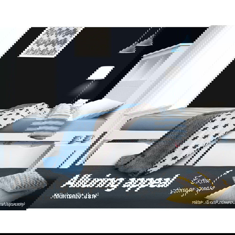 Artiss Bed Frame King Single Size Wooden with 3 Shelves Bed Head White - Cosy Abode