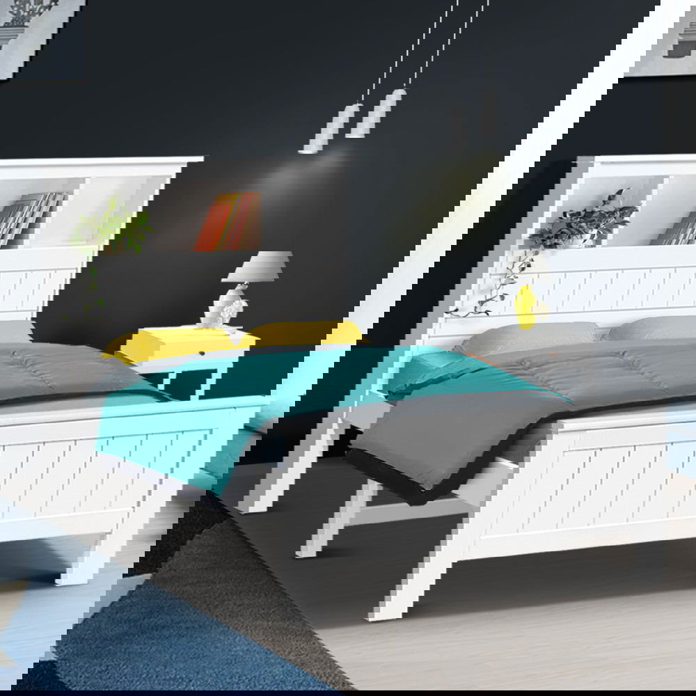 Artiss Bed Frame King Single Size Wooden with 3 Shelves Bed Head White - Cosy Abode