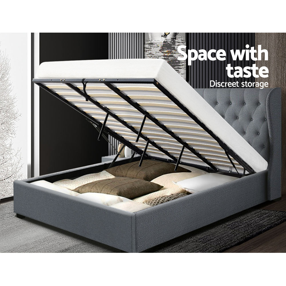 Artiss Bed Frame King Size Gas Lift Grey ISSA - Cosy Abode