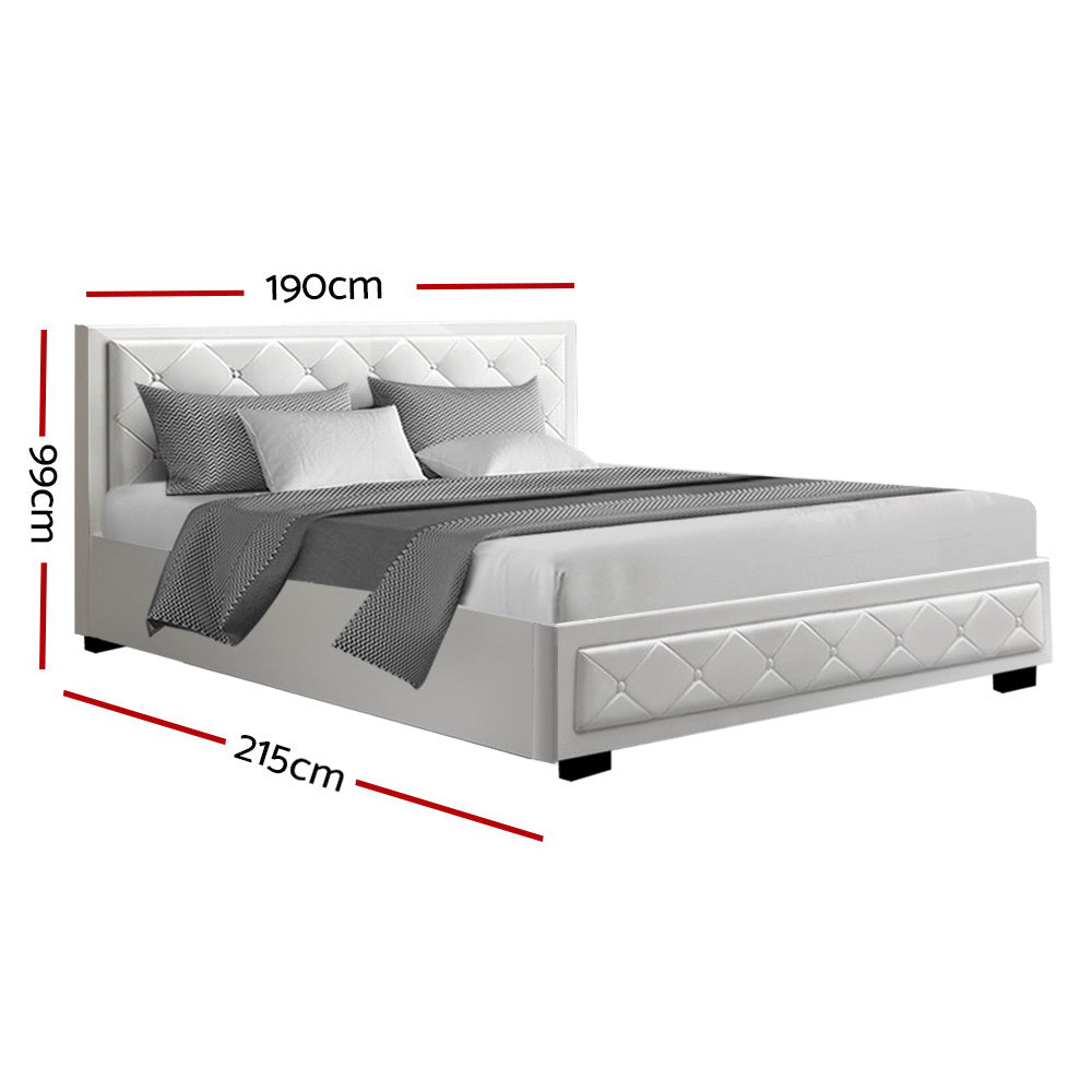 Artiss Bed Frame King Size Gas Lift White TIYO - Cosy Abode