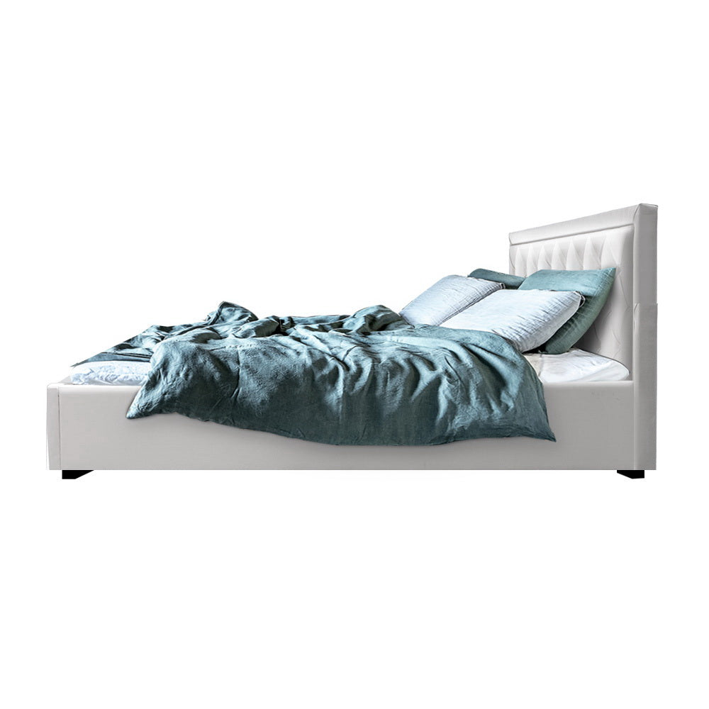 Artiss Bed Frame King Size Gas Lift White TIYO - Cosy Abode