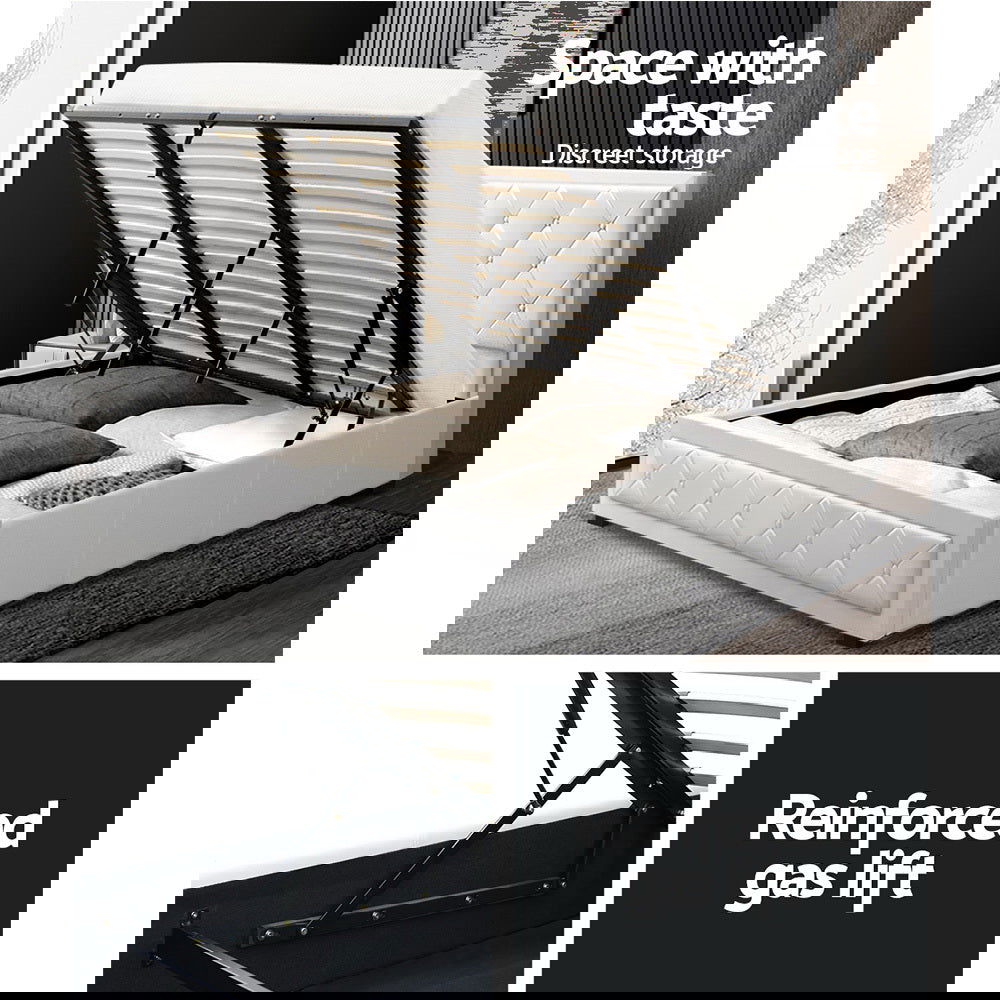 Artiss Bed Frame King Size Gas Lift White TIYO - Cosy Abode