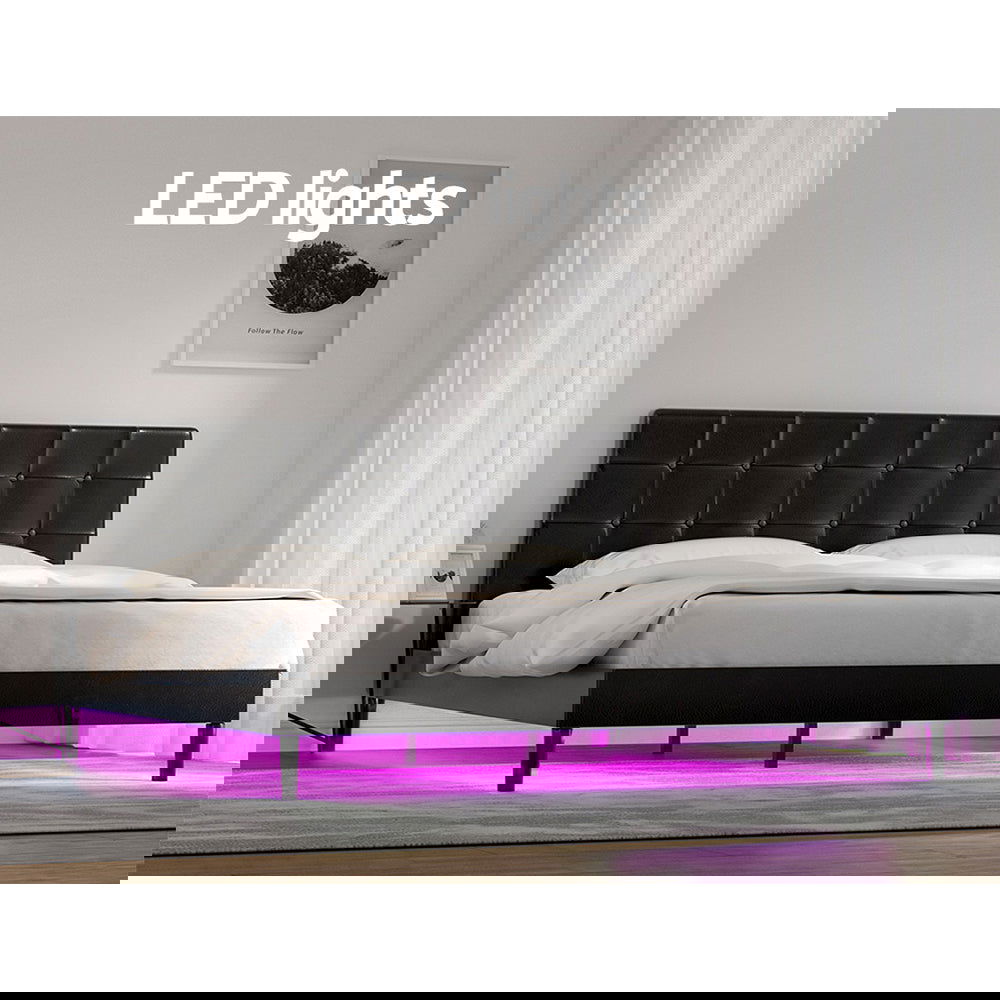 Artiss Bed Frame King Size LED Black RAVI - Cosy Abode