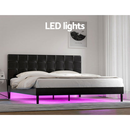 Artiss Bed Frame King Size LED Black RAVI - Cosy Abode