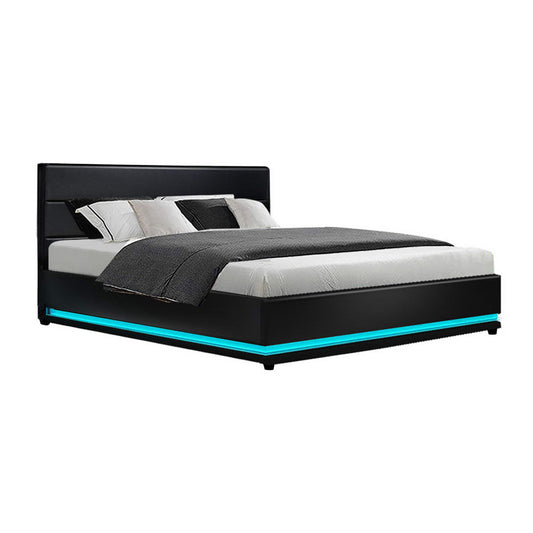 Artiss Bed Frame King Size LED Gas Lift Black LUMI - Cosy Abode