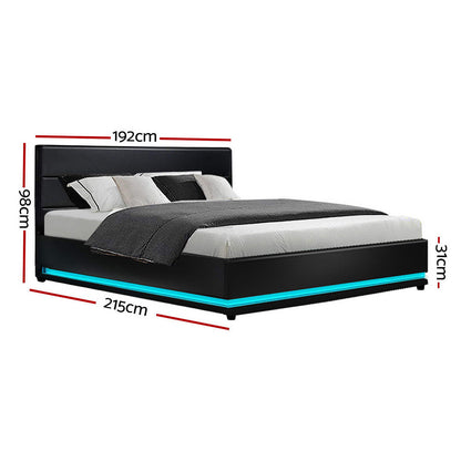 Artiss Bed Frame King Size LED Gas Lift Black LUMI - Cosy Abode