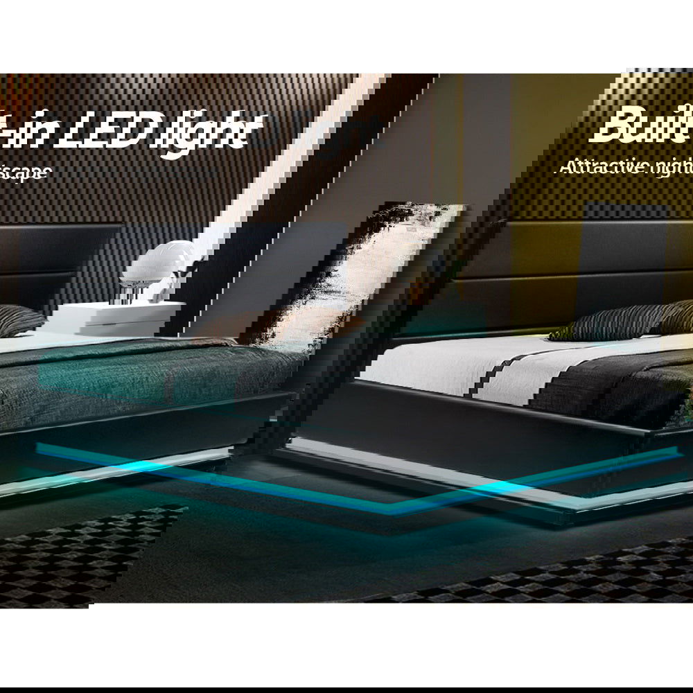 Artiss Bed Frame King Size LED Gas Lift Black LUMI - Cosy Abode