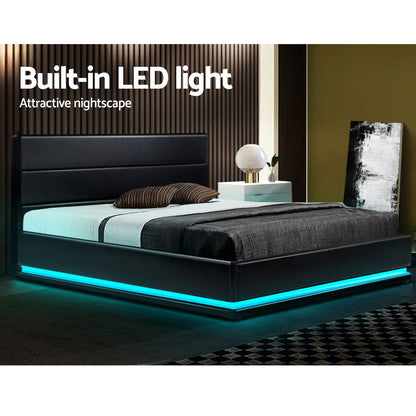 Artiss Bed Frame King Size LED Gas Lift Black LUMI - Cosy Abode