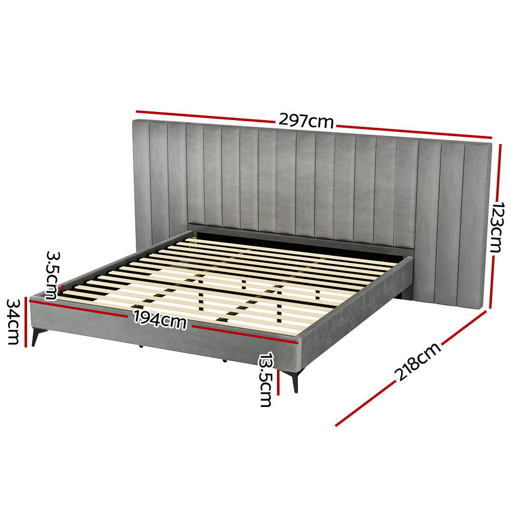 Artiss Bed Frame King Size Velvet Grey LOTT - Cosy Abode
