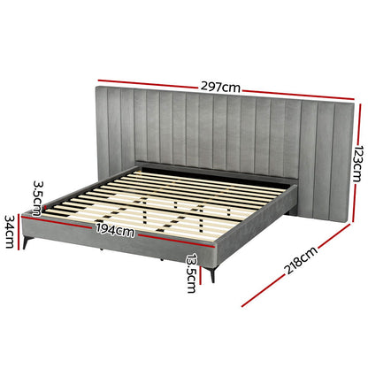 Artiss Bed Frame King Size Velvet Grey LOTT - Cosy Abode