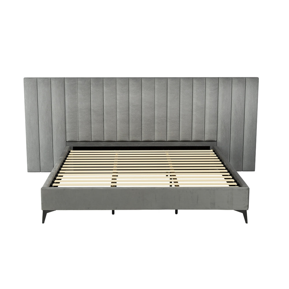 Artiss Bed Frame King Size Velvet Grey LOTT - Cosy Abode