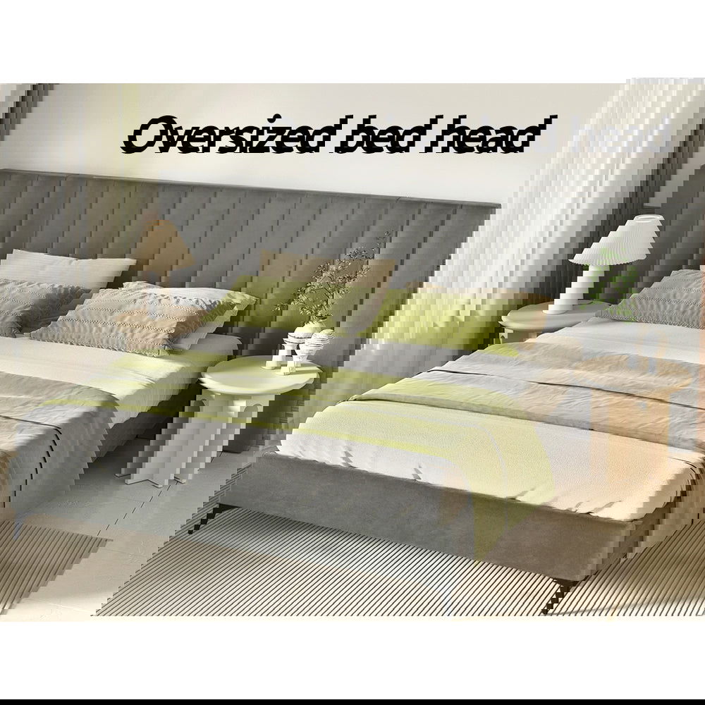 Artiss Bed Frame King Size Velvet Grey LOTT - Cosy Abode