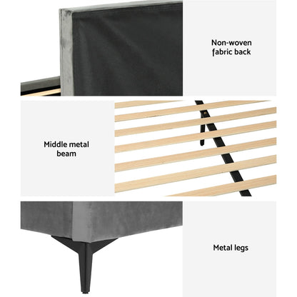 Artiss Bed Frame King Size Velvet Grey LOTT - Cosy Abode