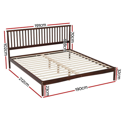 Artiss Bed Frame King Size Wooden Base Mattress Platform Timber Walnut VISE - Cosy Abode