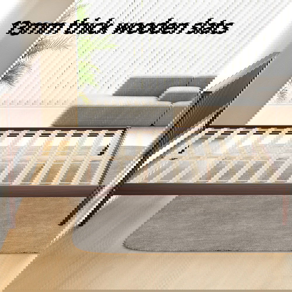 Artiss Bed Frame King Size Wooden Base Mattress Platform Timber Walnut VISE - Cosy Abode