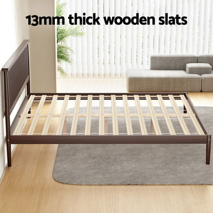 Artiss Bed Frame King Size Wooden Base Mattress Platform Timber Walnut VISE - Cosy Abode