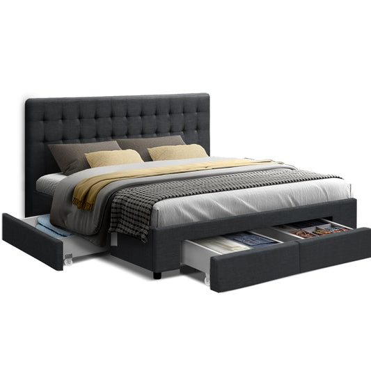Artiss Bed Frame King Size with 4 Drawers Charcoal AVIO - Cosy Abode