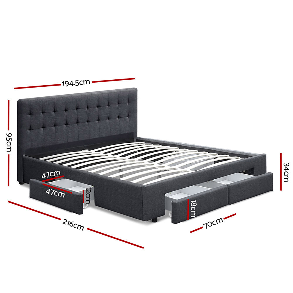 Artiss Bed Frame King Size with 4 Drawers Charcoal AVIO - Cosy Abode
