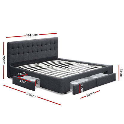 Artiss Bed Frame King Size with 4 Drawers Charcoal AVIO - Cosy Abode