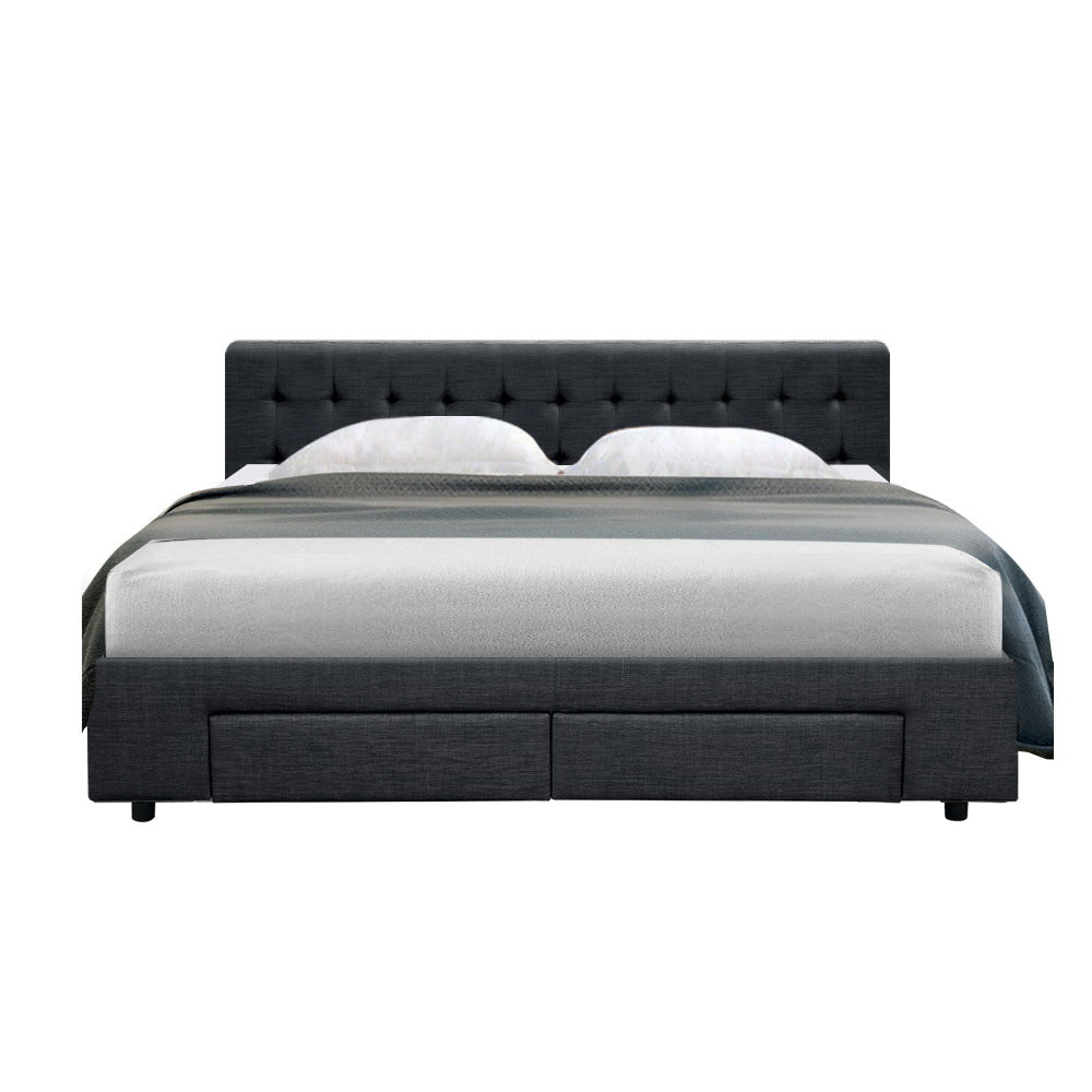 Artiss Bed Frame King Size with 4 Drawers Charcoal AVIO - Cosy Abode
