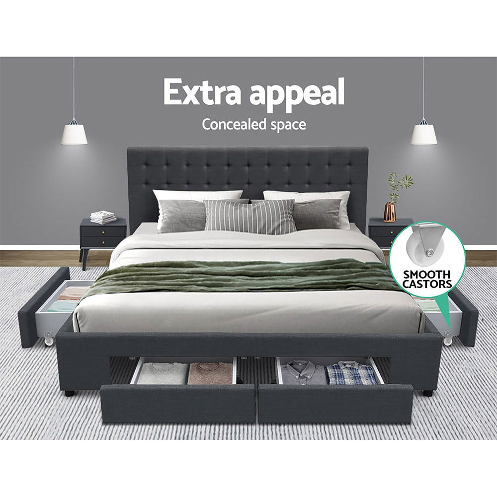 Artiss Bed Frame King Size with 4 Drawers Charcoal AVIO - Cosy Abode