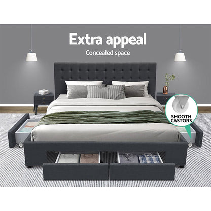 Artiss Bed Frame King Size with 4 Drawers Charcoal AVIO - Cosy Abode