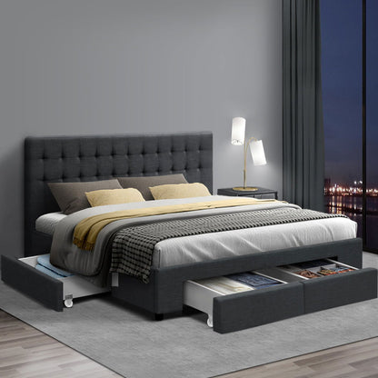 Artiss Bed Frame King Size with 4 Drawers Charcoal AVIO - Cosy Abode