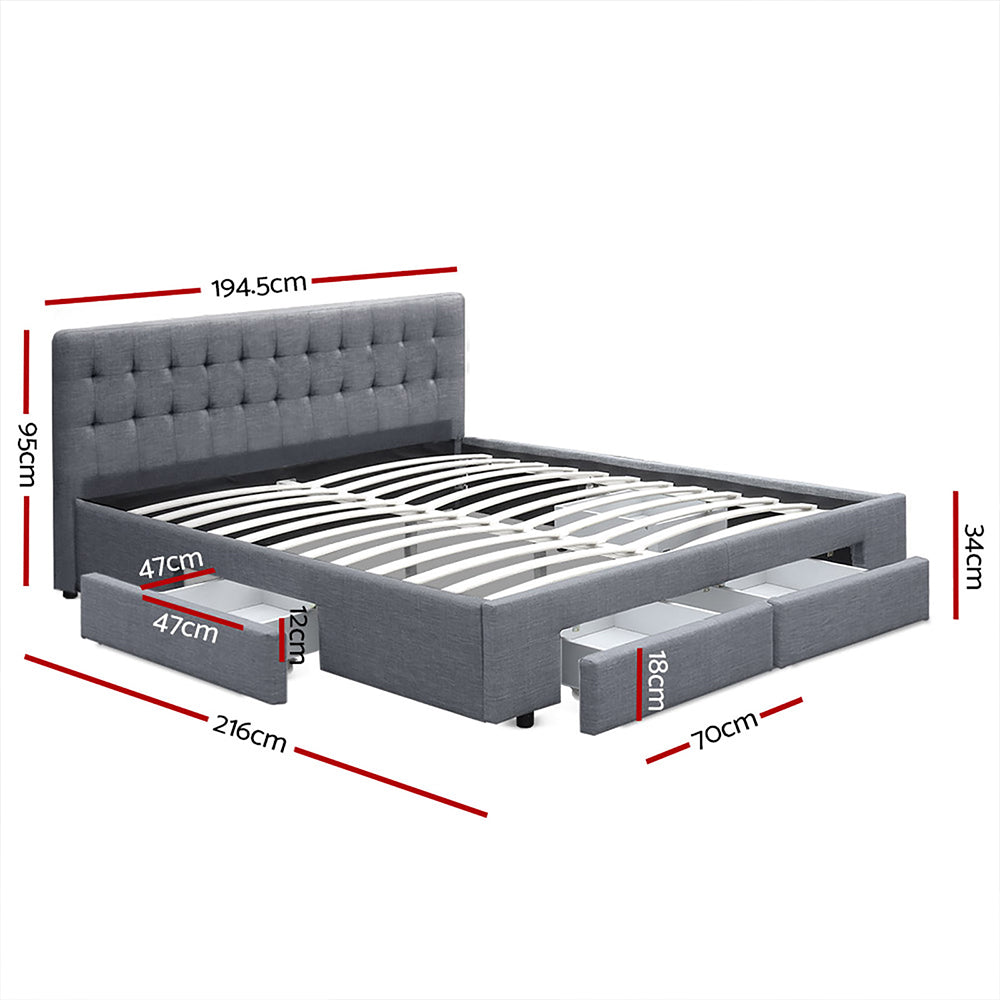 Artiss Bed Frame King Size with 4 Drawers Grey AVIO - Cosy Abode