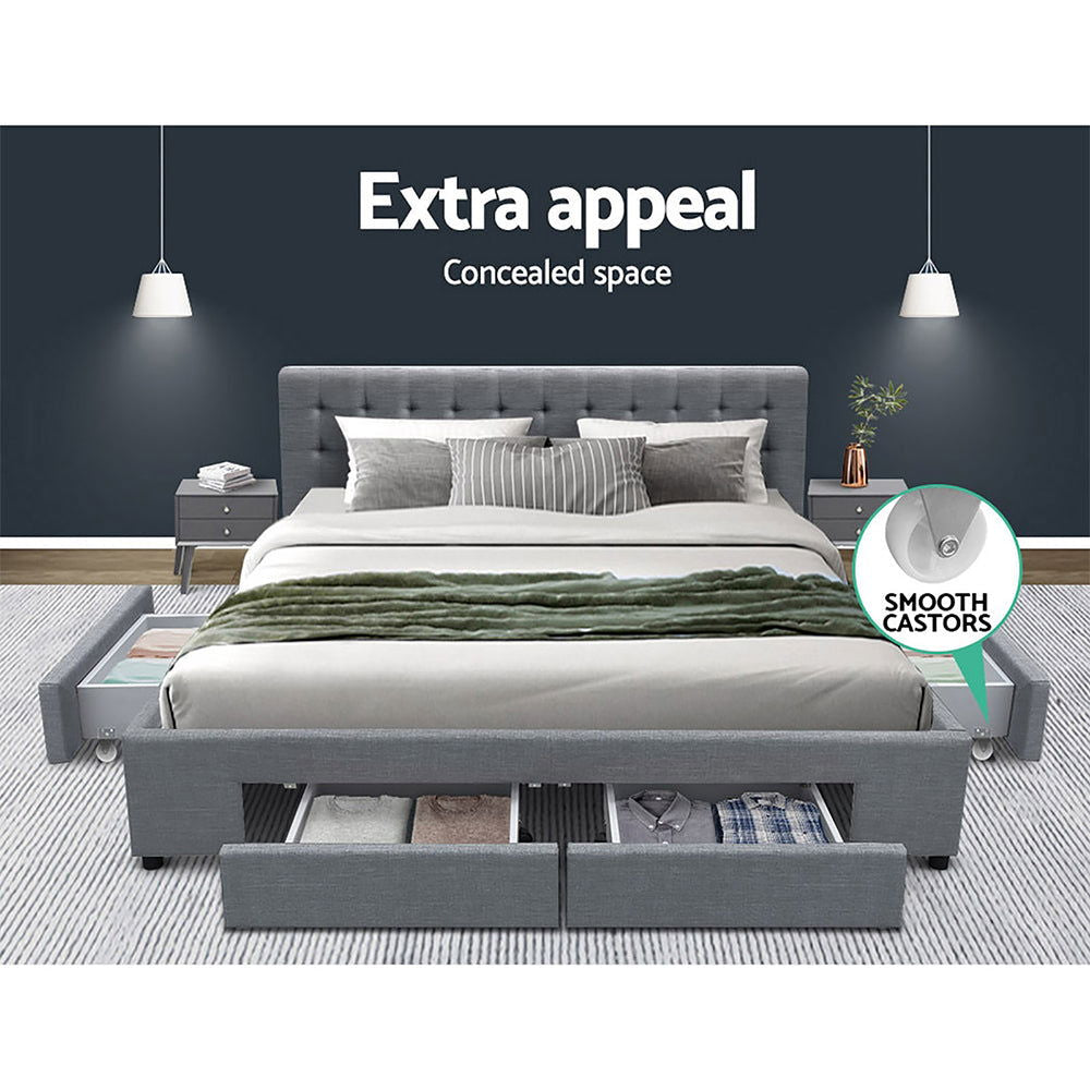 Artiss Bed Frame King Size with 4 Drawers Grey AVIO - Cosy Abode