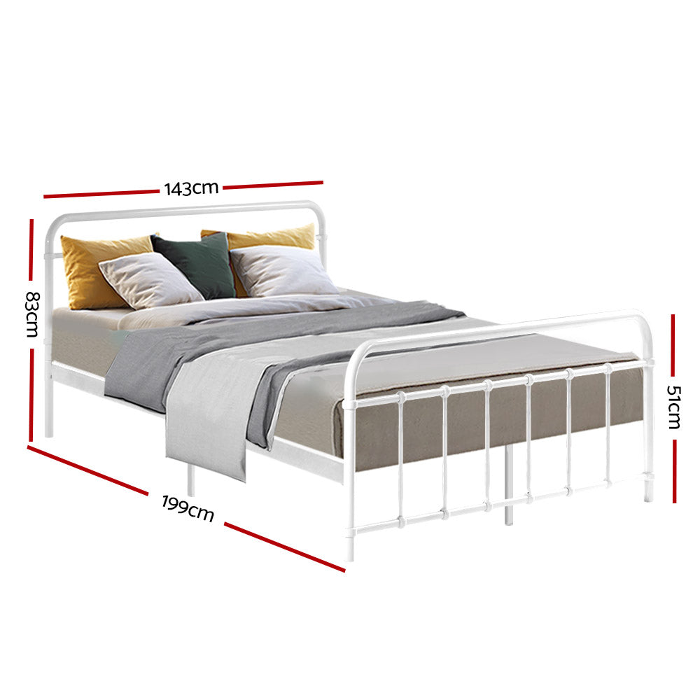 Artiss Bed Frame Metal Frames LEO - Double (White) - Cosy Abode