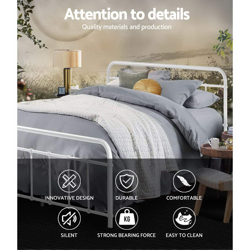 Artiss Bed Frame Metal Frames LEO - Double (White) - Cosy Abode