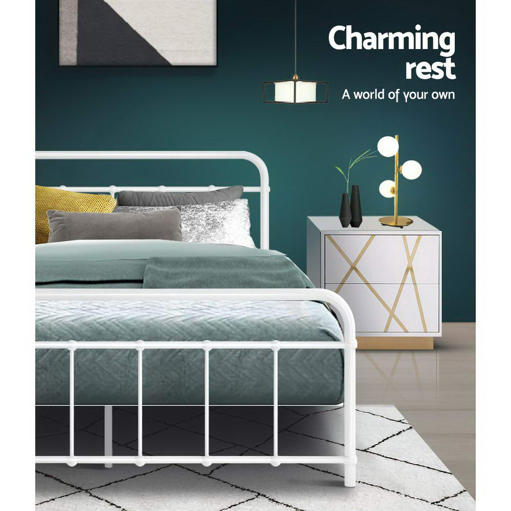 Artiss Bed Frame Metal Frames LEO - Double (White) - Cosy Abode