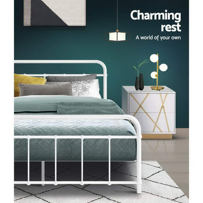 Artiss Bed Frame Metal Frames LEO - Double (White) - Cosy Abode