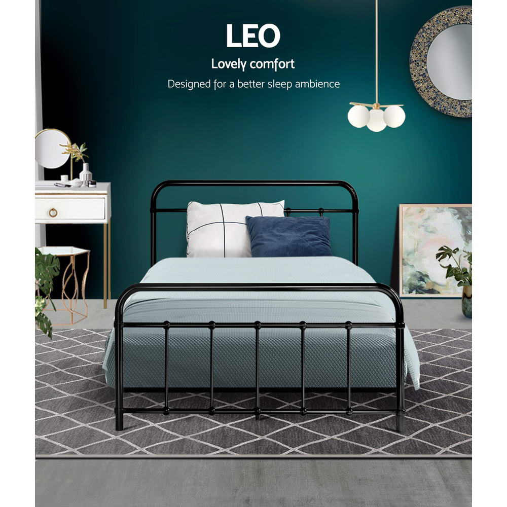 Artiss Bed Frame Metal Frames LEO - King Single(Black) - Cosy Abode