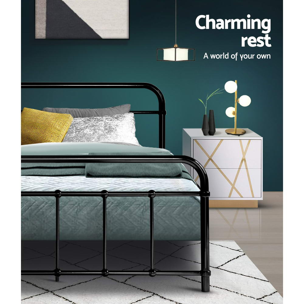 Artiss Bed Frame Metal Frames LEO - King Single(Black) - Cosy Abode