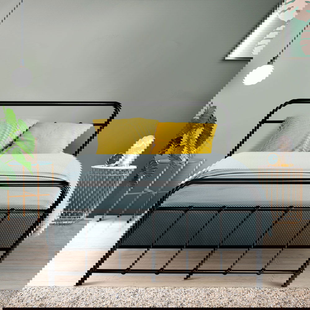 Artiss Bed Frame Metal Frames LEO - King Single(Black) - Cosy Abode