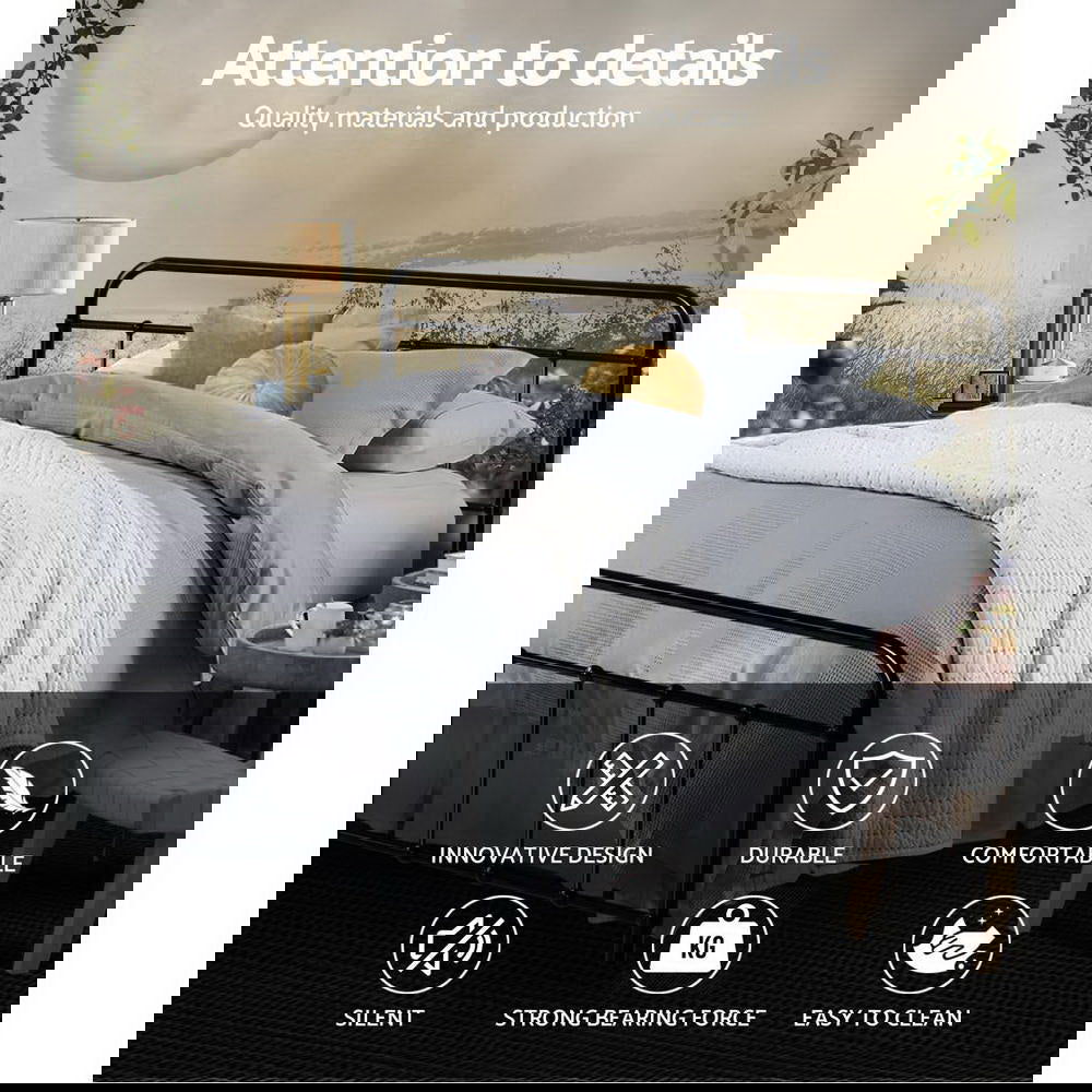 Artiss Bed Frame Metal Frames LEO - Queen (Black) - Cosy Abode