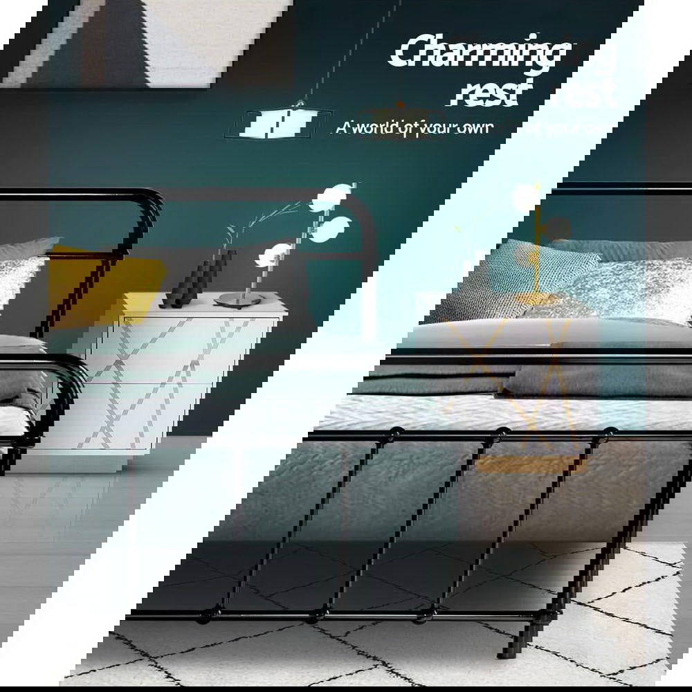 Artiss Bed Frame Metal Frames LEO - Queen (Black) - Cosy Abode