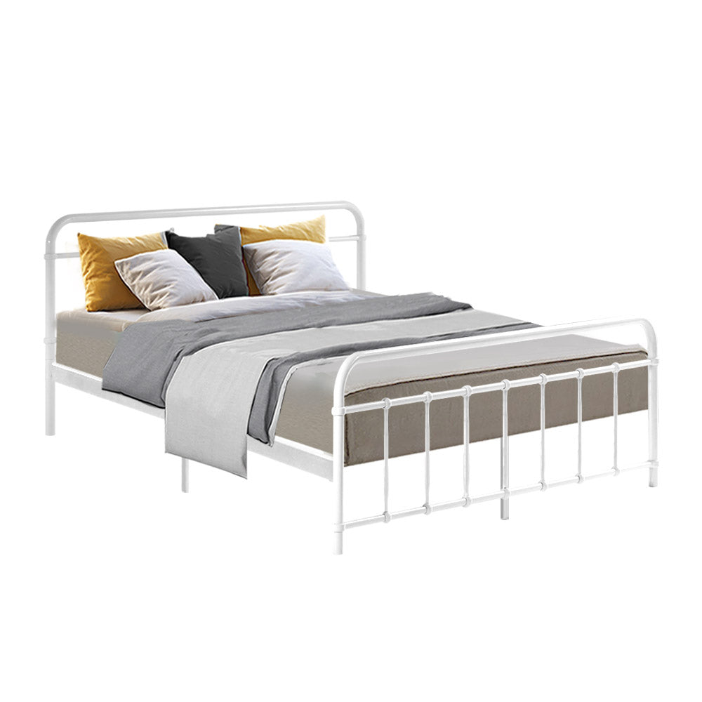 Artiss Bed Frame Metal Frames LEO - Queen (White) - Cosy Abode