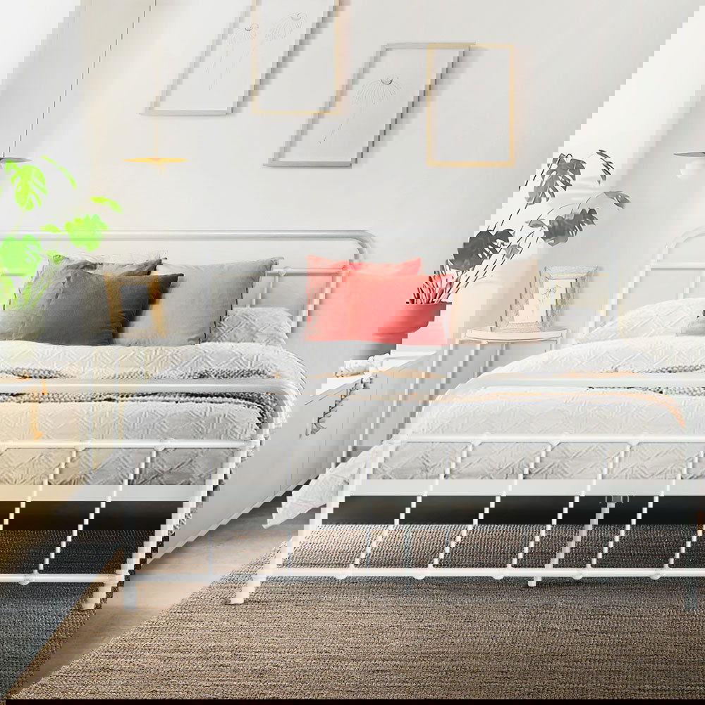 Artiss Bed Frame Metal Frames LEO - Queen (White) - Cosy Abode